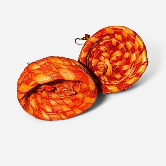 Handcrafted Orange Woven Earrings - Picture 2 of 2